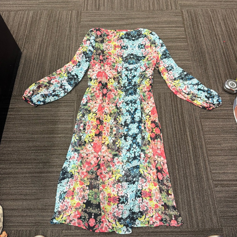 bobeau Floral Midi Dress in Coral, Blue, Yellow Flowy Summer Piece - Picture 7 of 7